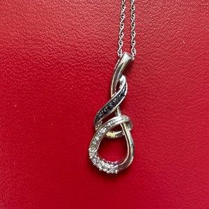 Zales sterling silver black & white diamond twisted drop pendant and chain